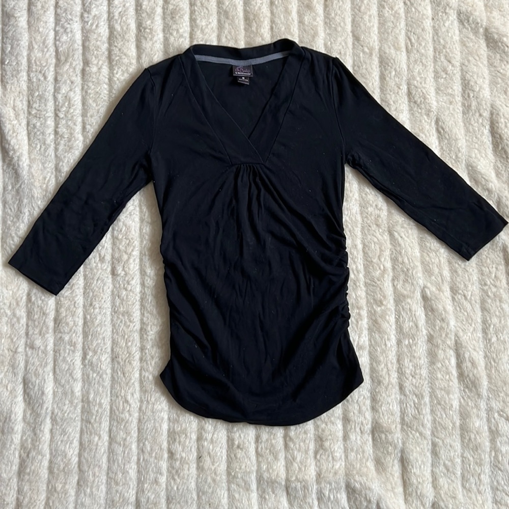 Maternity Black 3/4 Sleeve V Neck Shirt Medium